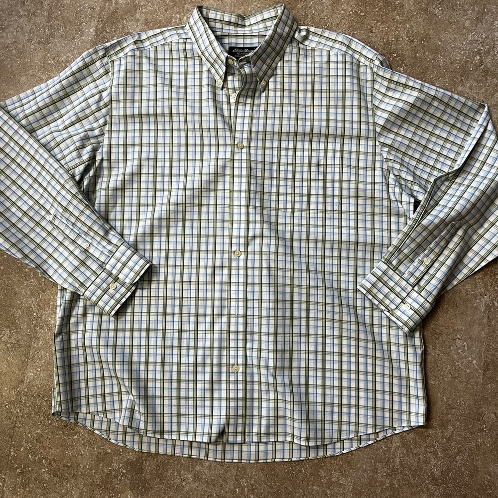 Eddie Bauer Men's Checkered Button-Down Shirt - Green and Blue